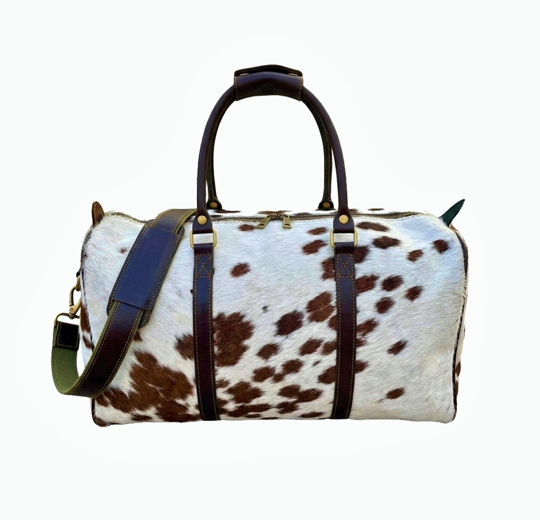 Cowhide Weekender Duffle Bag | Sheep Leather Wool | Handmade by expert Craftsman