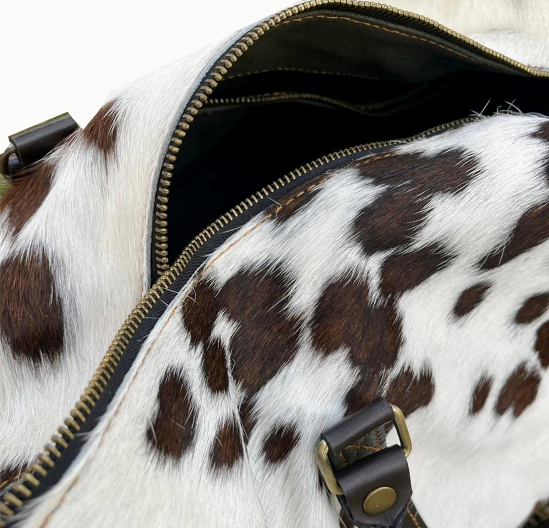 Cowhide Weekender Duffle Bag | Sheep Leather Wool | Handmade by expert Craftsman