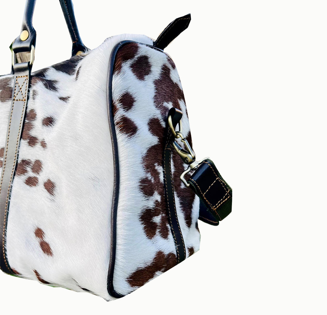 Cowhide Weekender Duffle Bag | Sheep Leather Wool | Handmade by expert Craftsman
