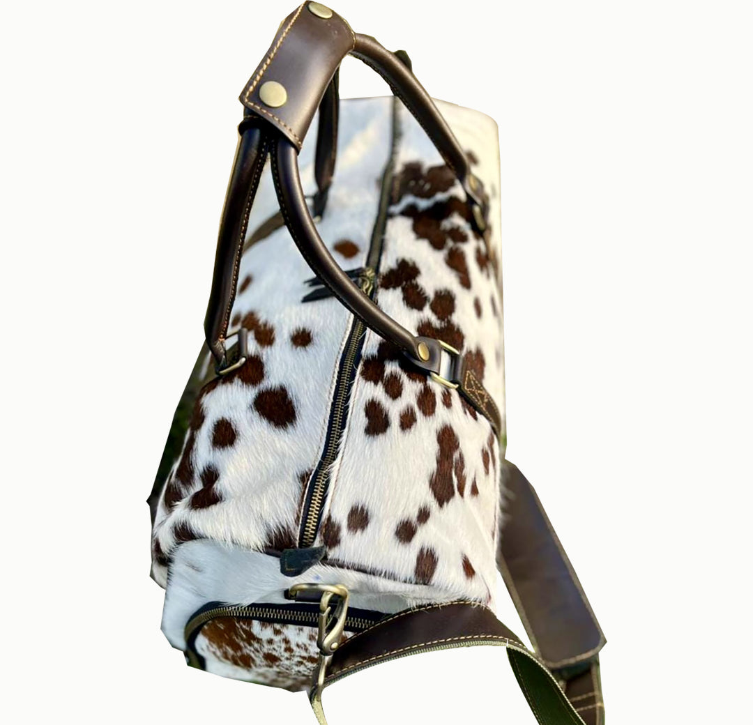 Cowhide Weekender Duffle Bag | Sheep Leather Wool | Handmade by expert Craftsman