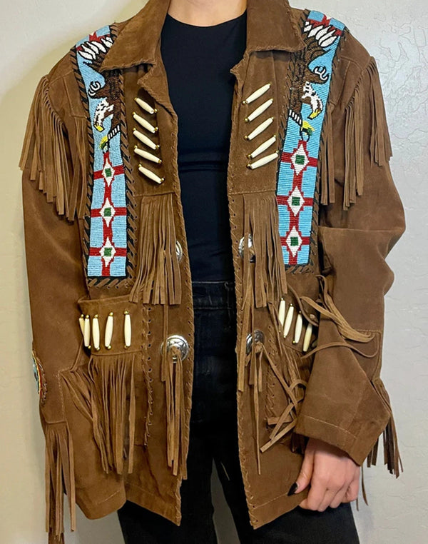 Native American Fringe White Leather Jacket | Handcrafted  | 2025