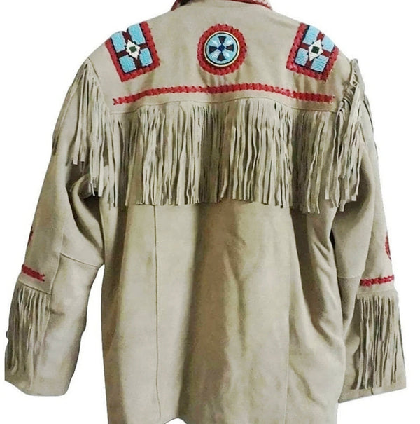 Native American Fringe White Leather Jacket | Handcrafted  | 2025