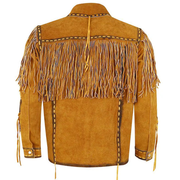 Native American Fringe Leather Jacket in Brown | Handcrafted  | New