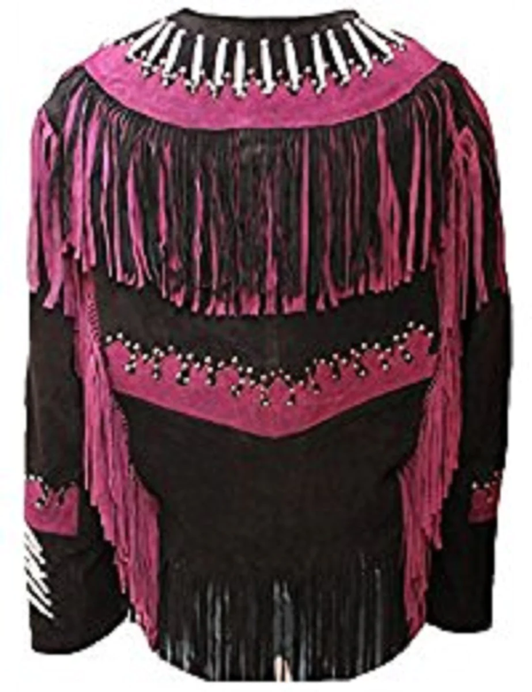 Native American Women Fringe White Leather Jacket | Handcrafted  | New