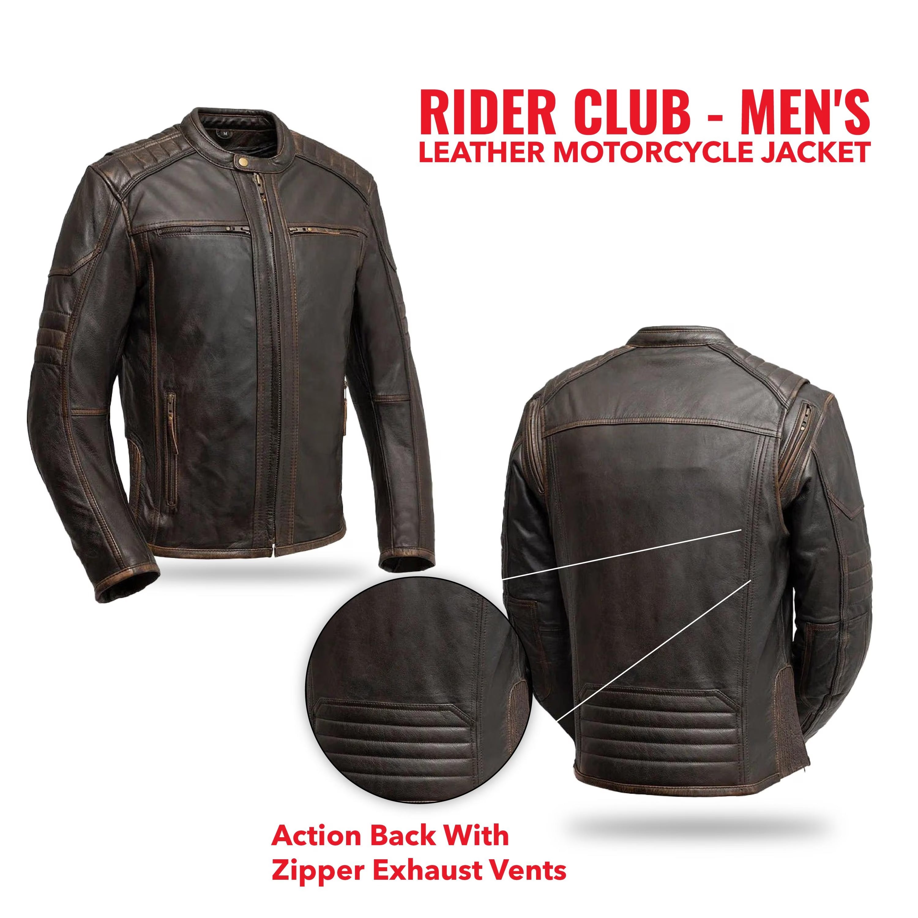 Rider Club Men's Genuine Leather Motorcycle Jacket | Handmade Winter Biker Coat