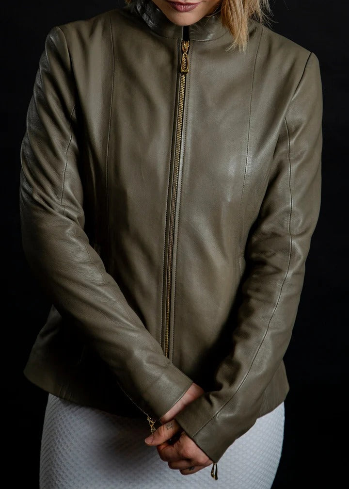 Aspen Ash Grey Leather Jacket | Premium Women's Genuine Leather Moto Jacket