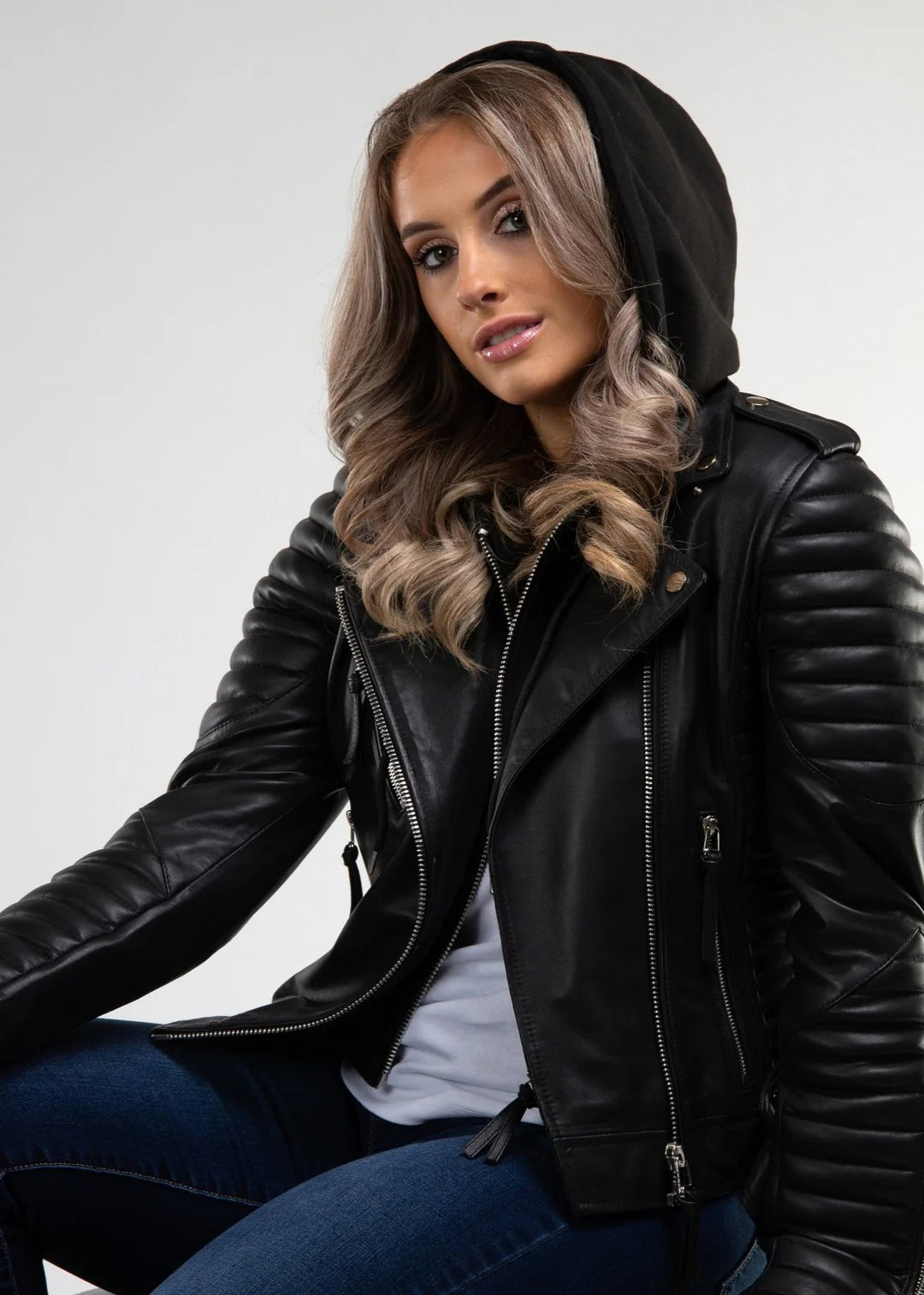 Gasoline Chrome WindPro Leather Jacket with Detachable Hood | Premium Motorcycle Jacket
