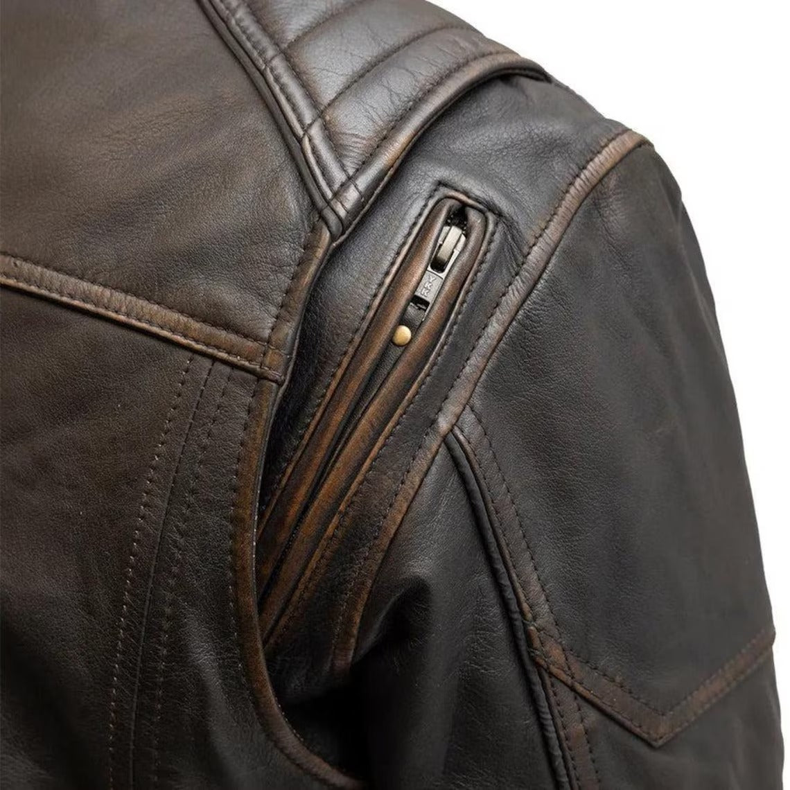 Rider Club Men's Genuine Leather Motorcycle Jacket | Handmade Winter Biker Coat