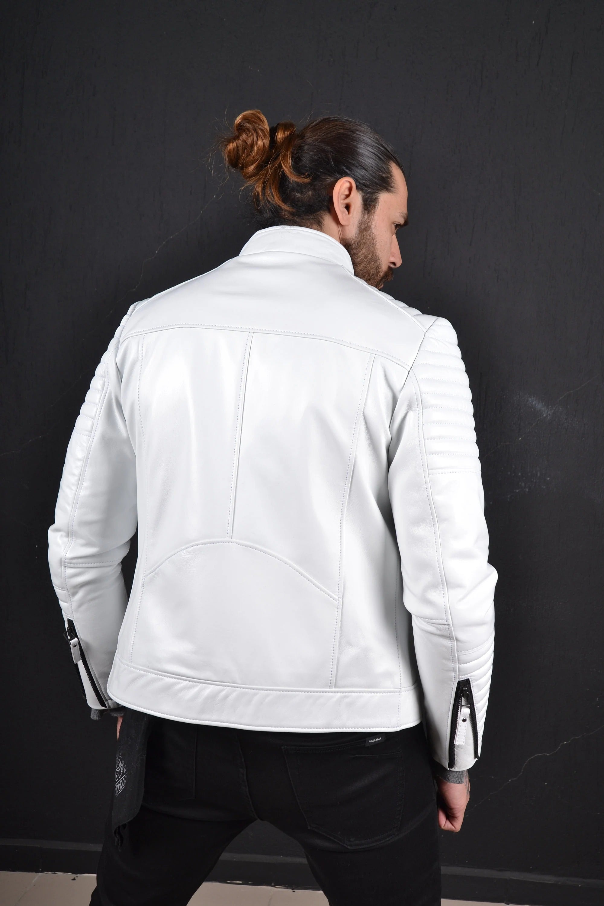 Men's White Genuine Lamb Leather Biker Jacket | Premium Handmade Motorcycle Jacket