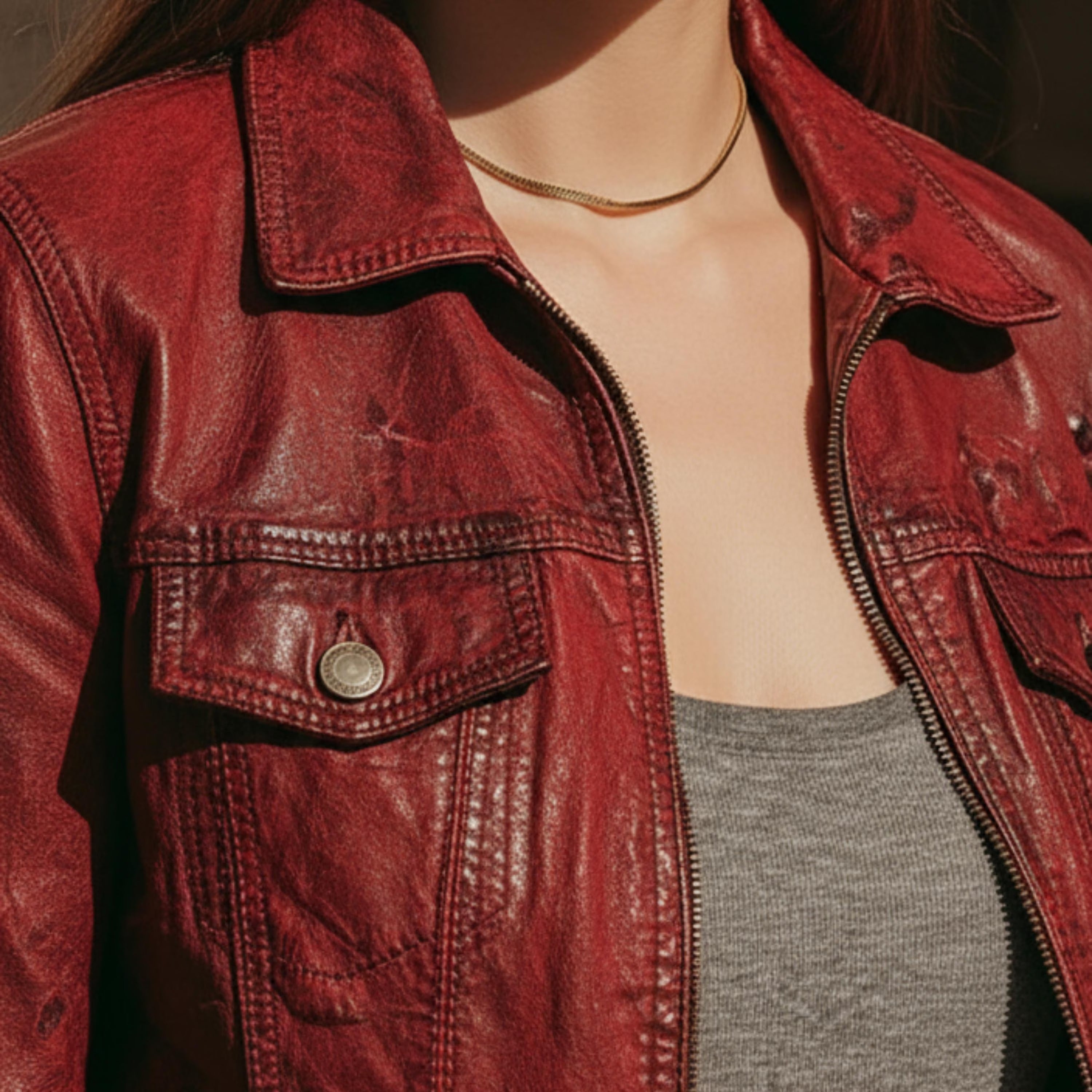 Women's Red Real Sheepskin Leather Biker Jacket | Slim Fit Handmade Moto Jacket | Vintage Style