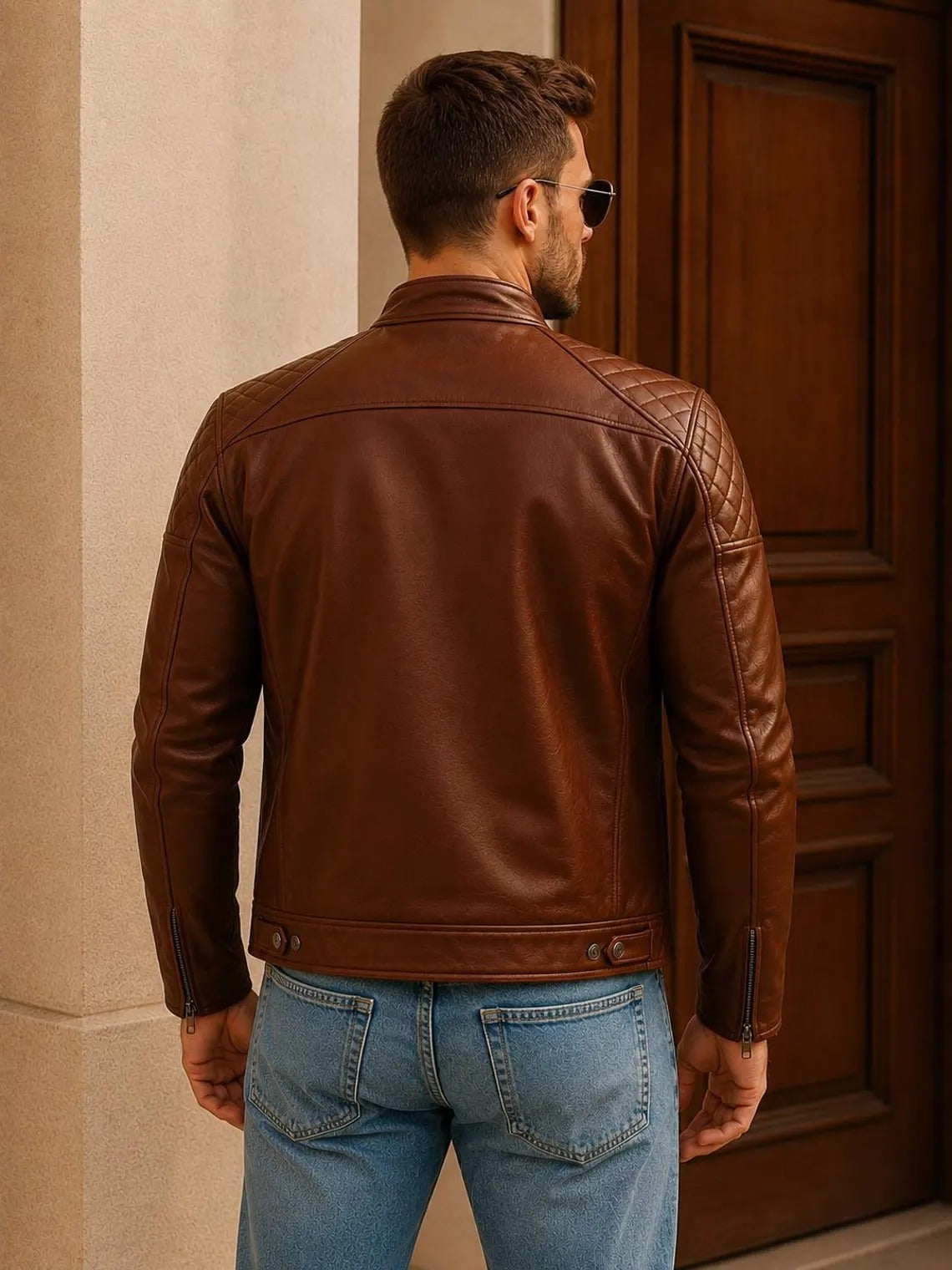 Men's Brown Genuine Leather Cafe Racer Jacket | Vintage Motorcycle Biker Jacket