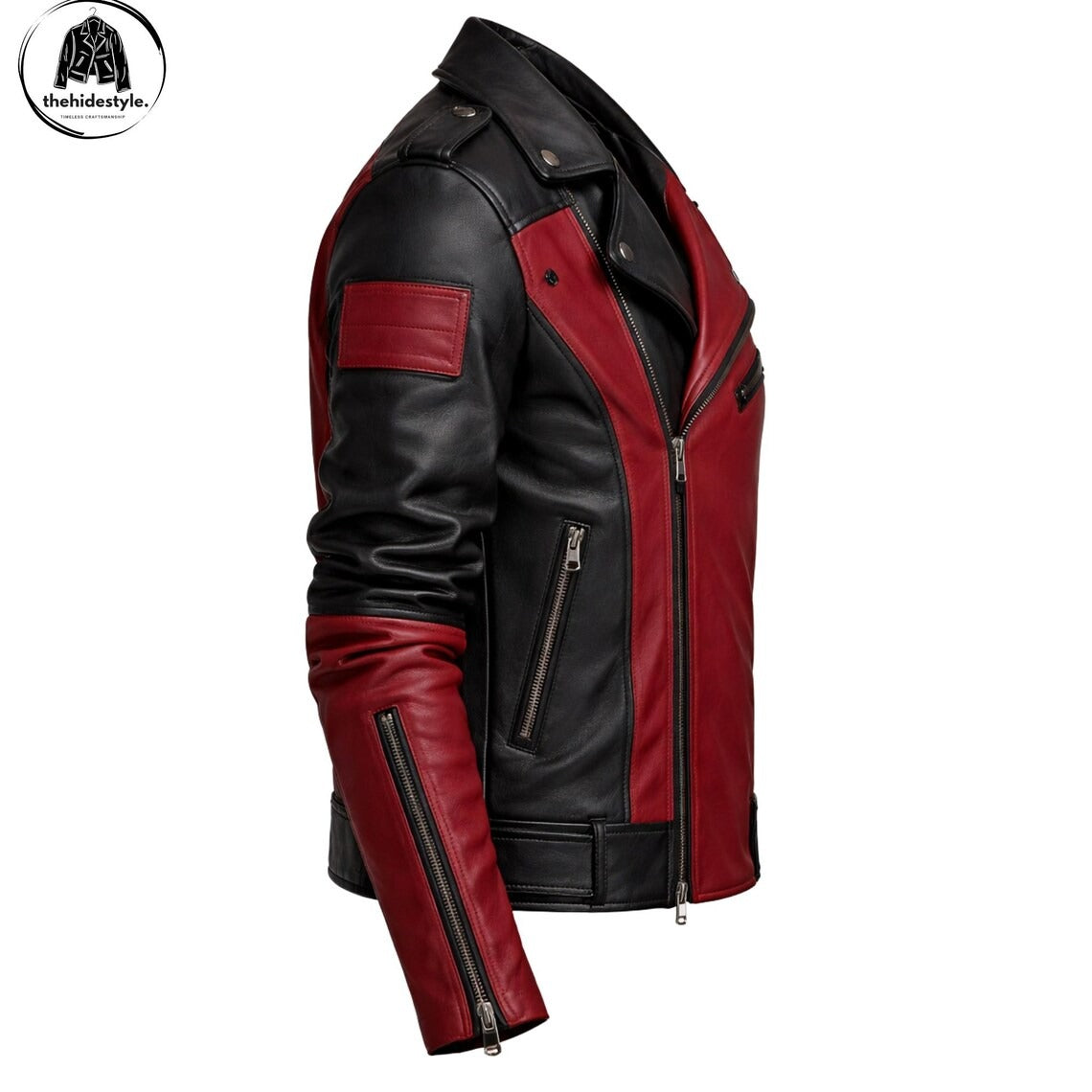 Men's Black & Burgundy Real Cowhide Leather Biker Jacket | Slim Fit Motorcycle Style