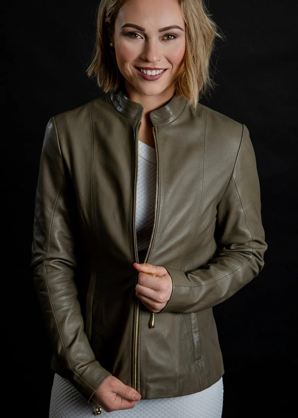 Aspen Ash Grey Leather Jacket | Premium Women's Genuine Leather Moto Jacket