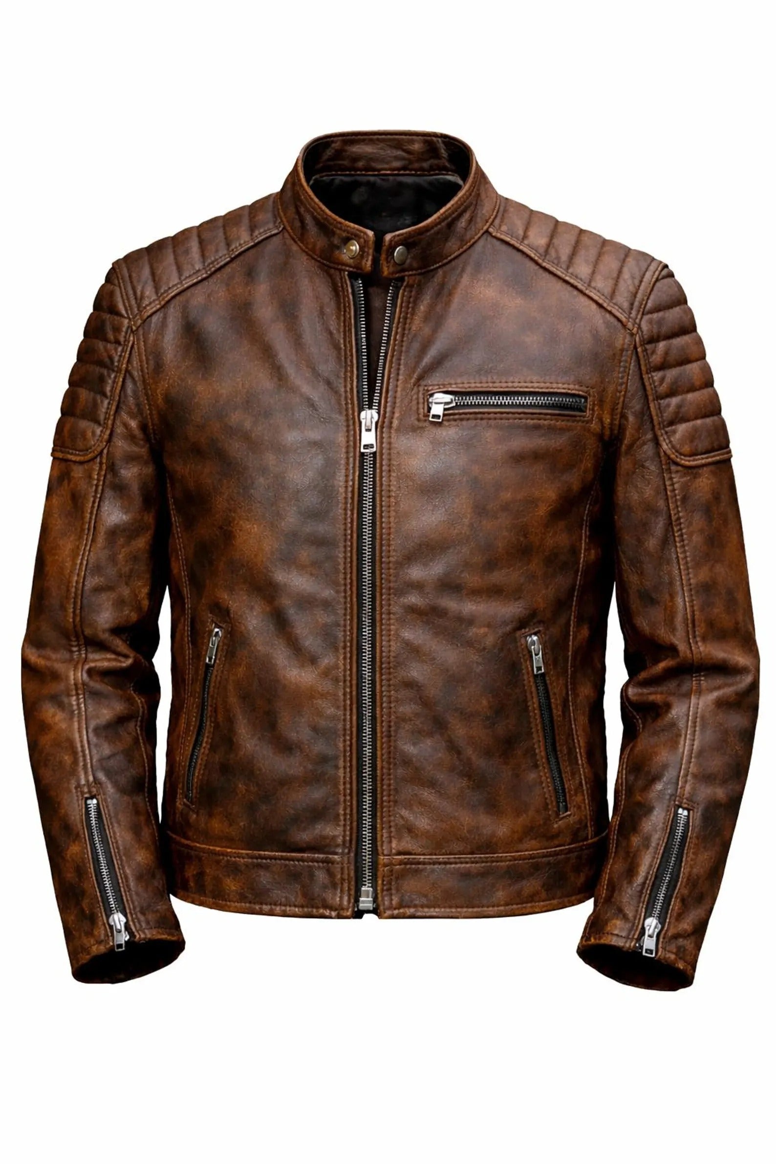 Men's Handmade Cowhide Leather Cafe Racer Jacket | Vintage Biker Style