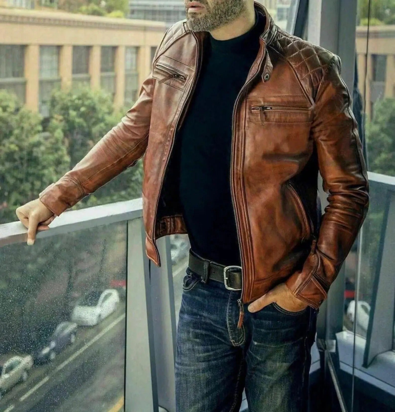 Men's Black Quilted Lambskin Leather Aviator Jacket | Classic Motorcycle Style