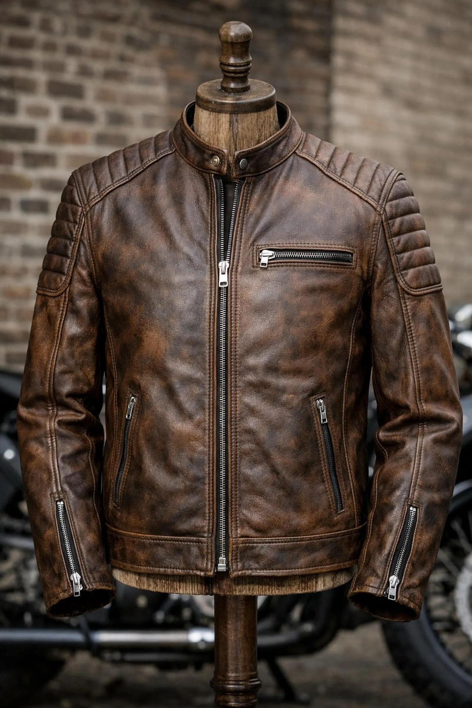 Men's Handmade Cowhide Leather Cafe Racer Jacket | Vintage Biker Style