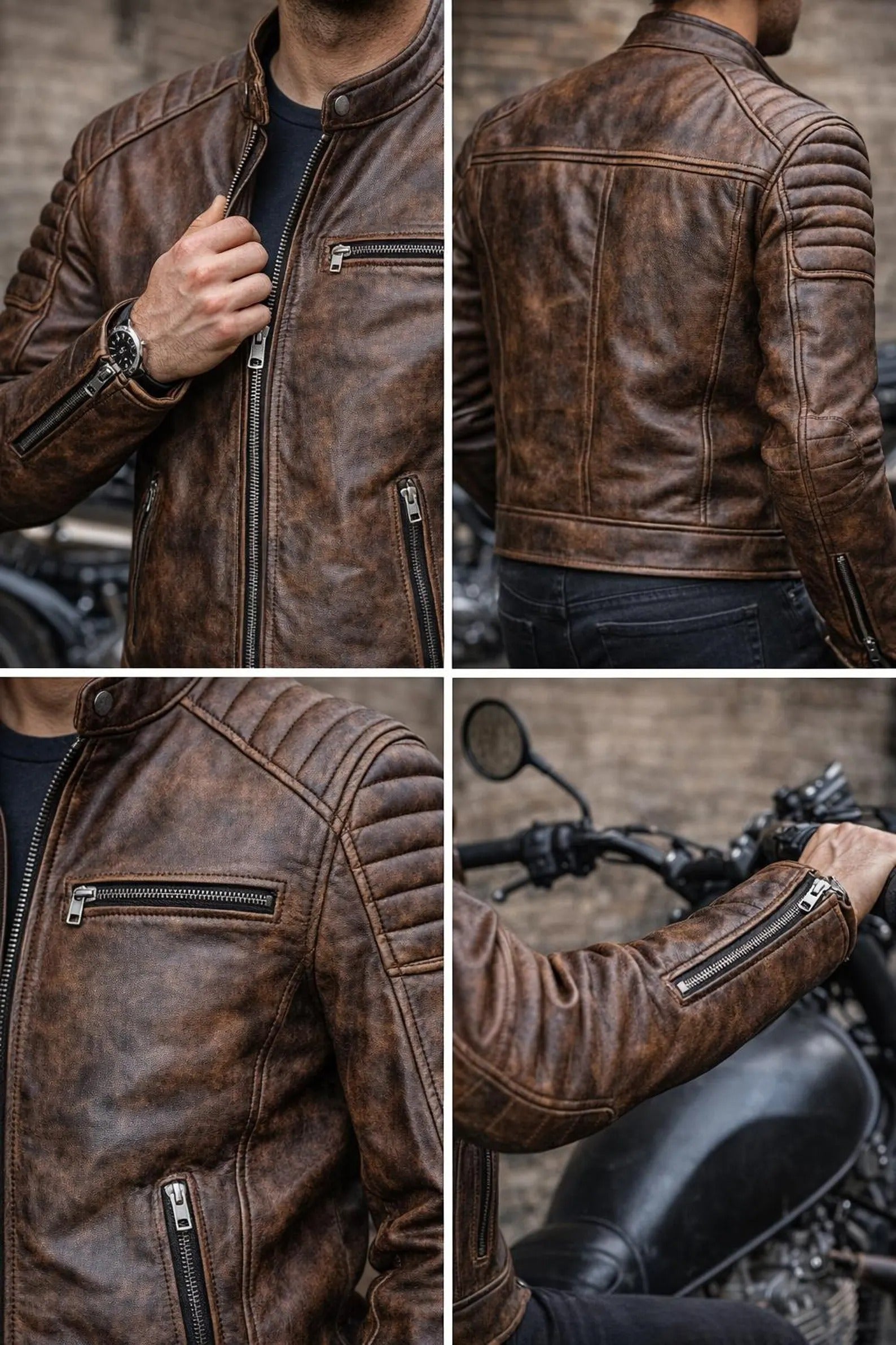 Men's Handmade Cowhide Leather Cafe Racer Jacket | Vintage Biker Style