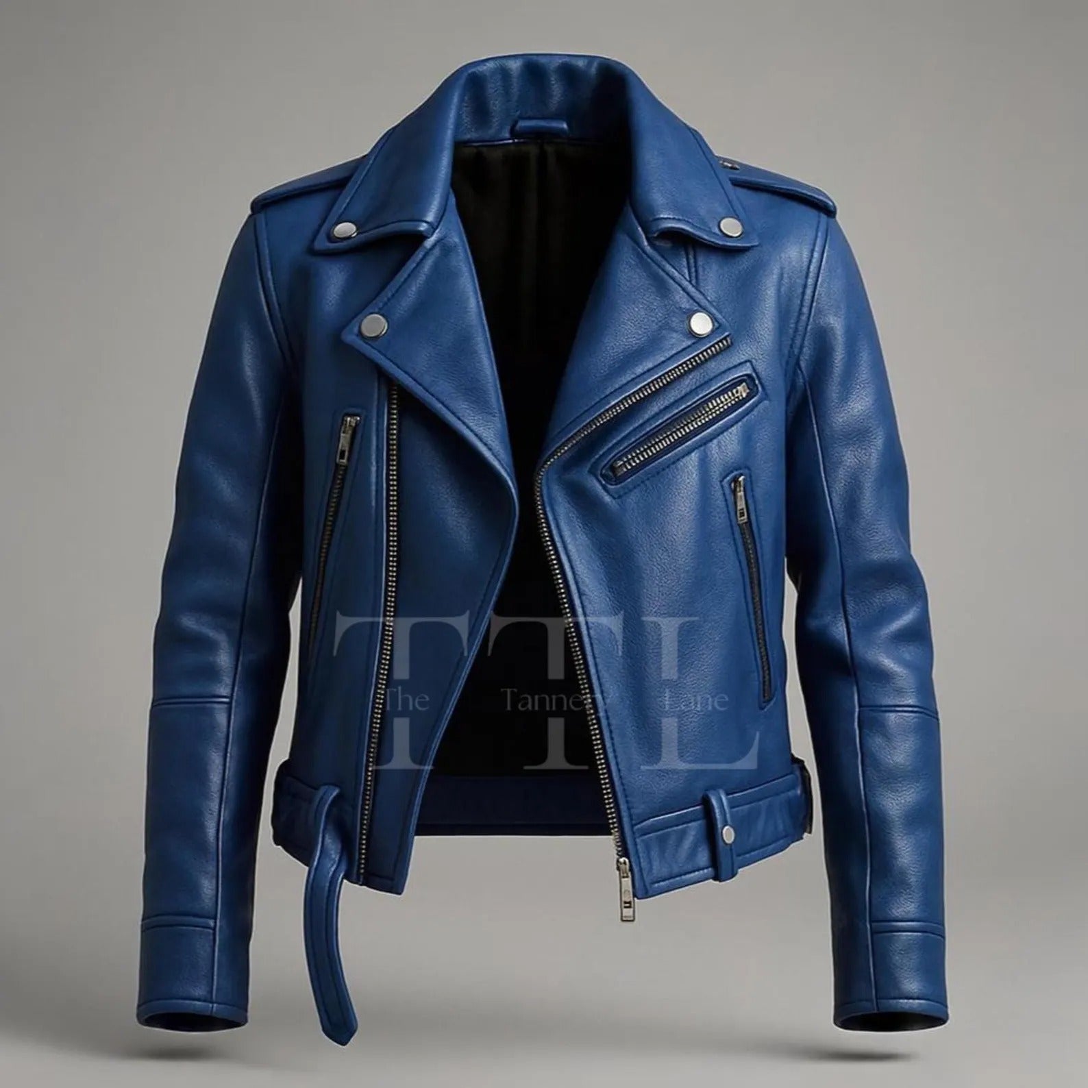 Women's Blue Genuine Leather Biker Jacket | Handmade Asymmetrical Moto Jacket