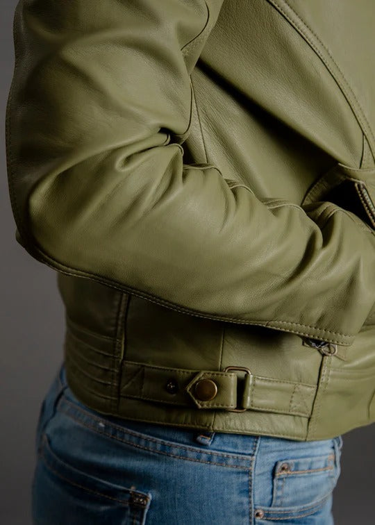 McKenzie Olive Green Leather Jacket | Premium Women's Moto Leather Jacket