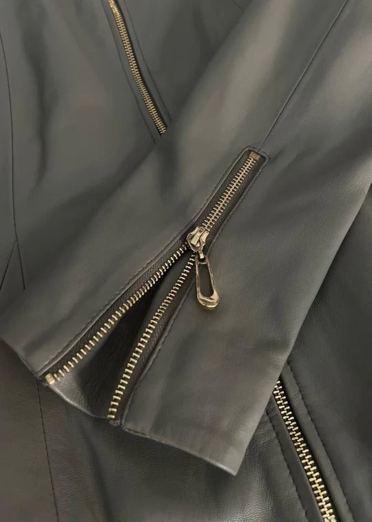 Aspen Ash Grey Leather Jacket | Premium Women's Genuine Leather Moto Jacket