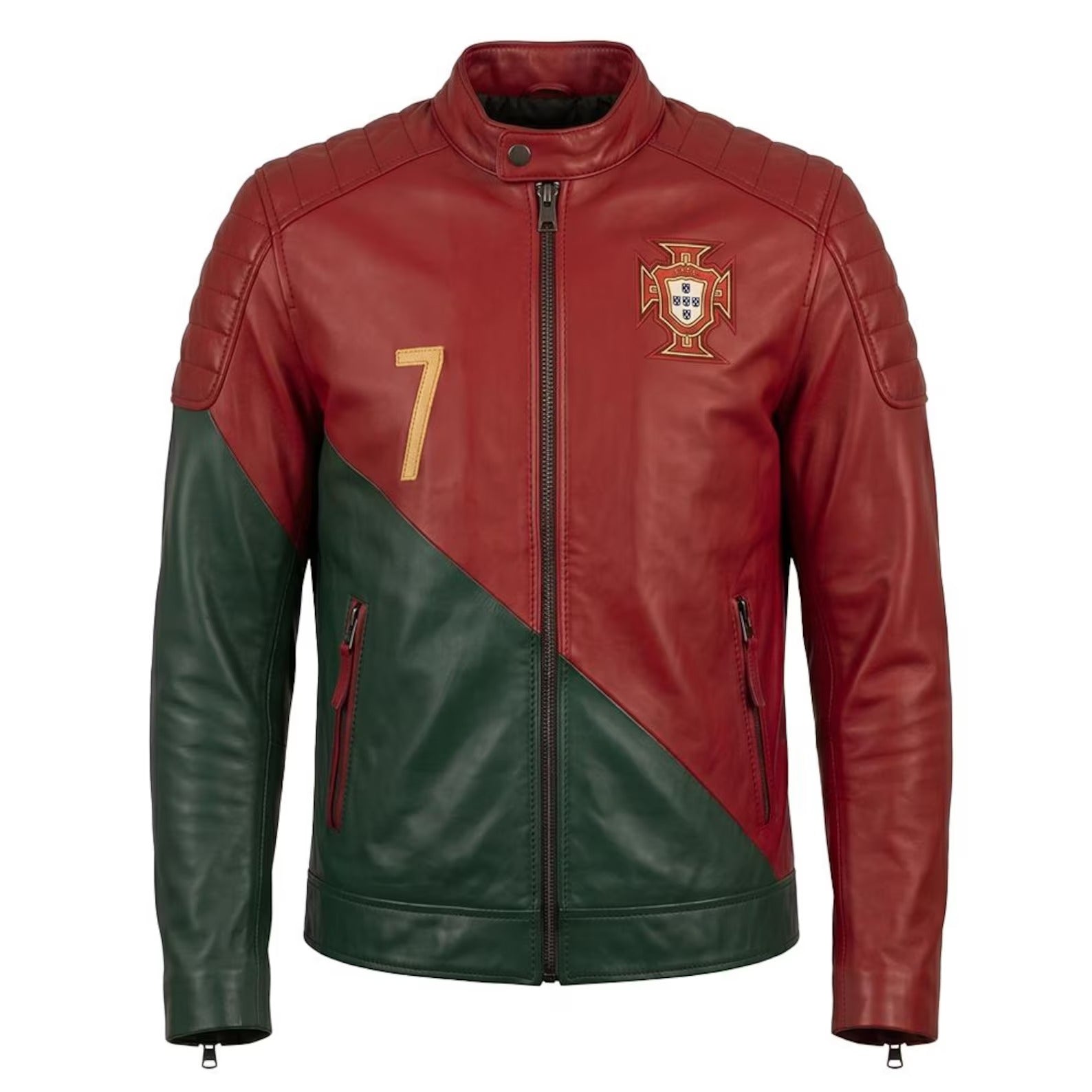 Men's Portugal CR7 Two-Tone Genuine Leather Biker Jacket | Moto Racer Style