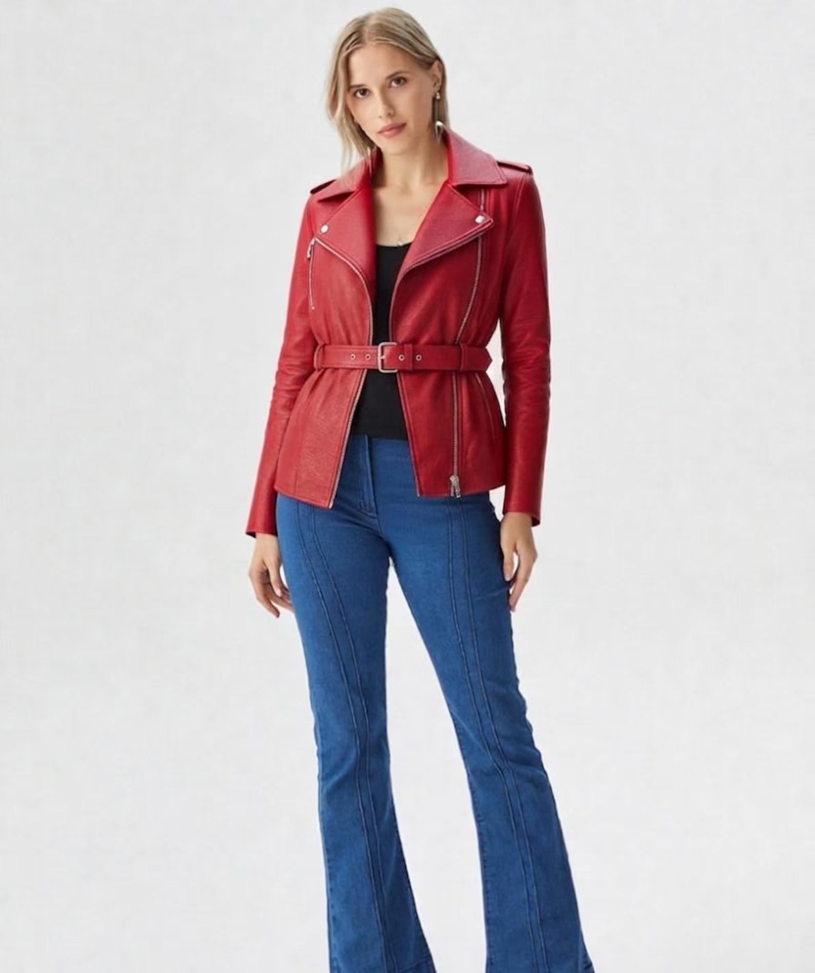 Women's Burgundy Genuine Leather Biker Jacket | Handmade Cropped Motorcycle Jacket