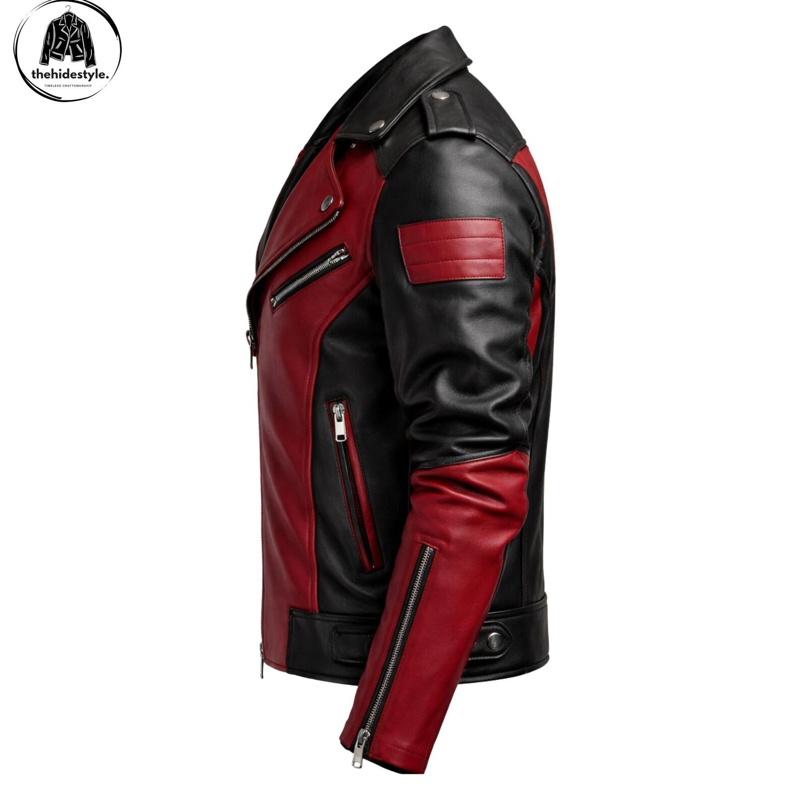 Men's Black & Burgundy Real Cowhide Leather Biker Jacket | Slim Fit Motorcycle Style