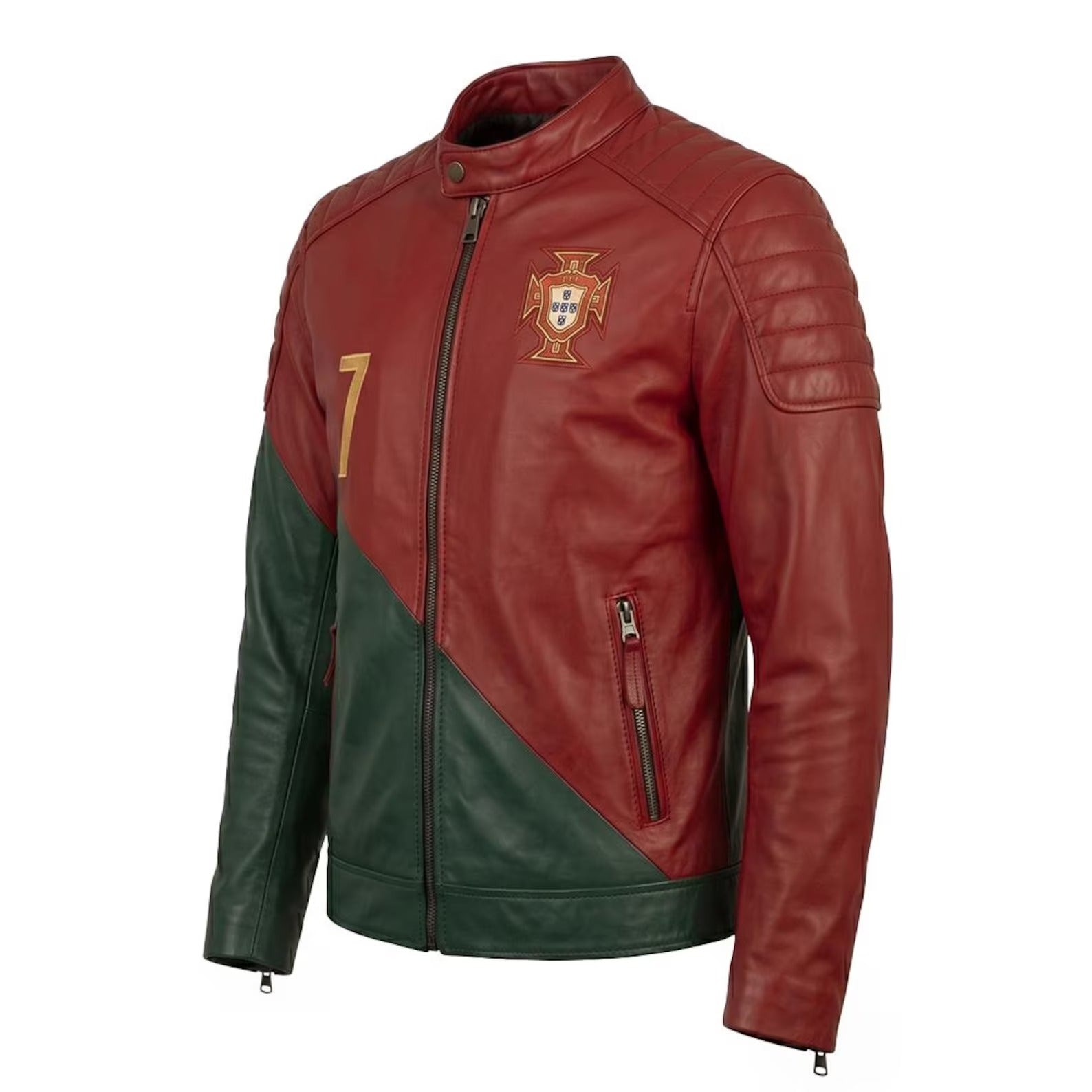 Men's Portugal CR7 Two-Tone Genuine Leather Biker Jacket | Moto Racer Style