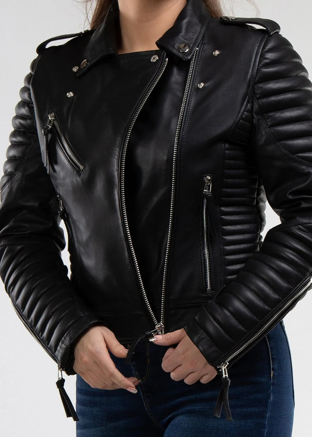 Gasoline Chrome Leather Jacket | Premium Sheepskin Moto Biker Jacket