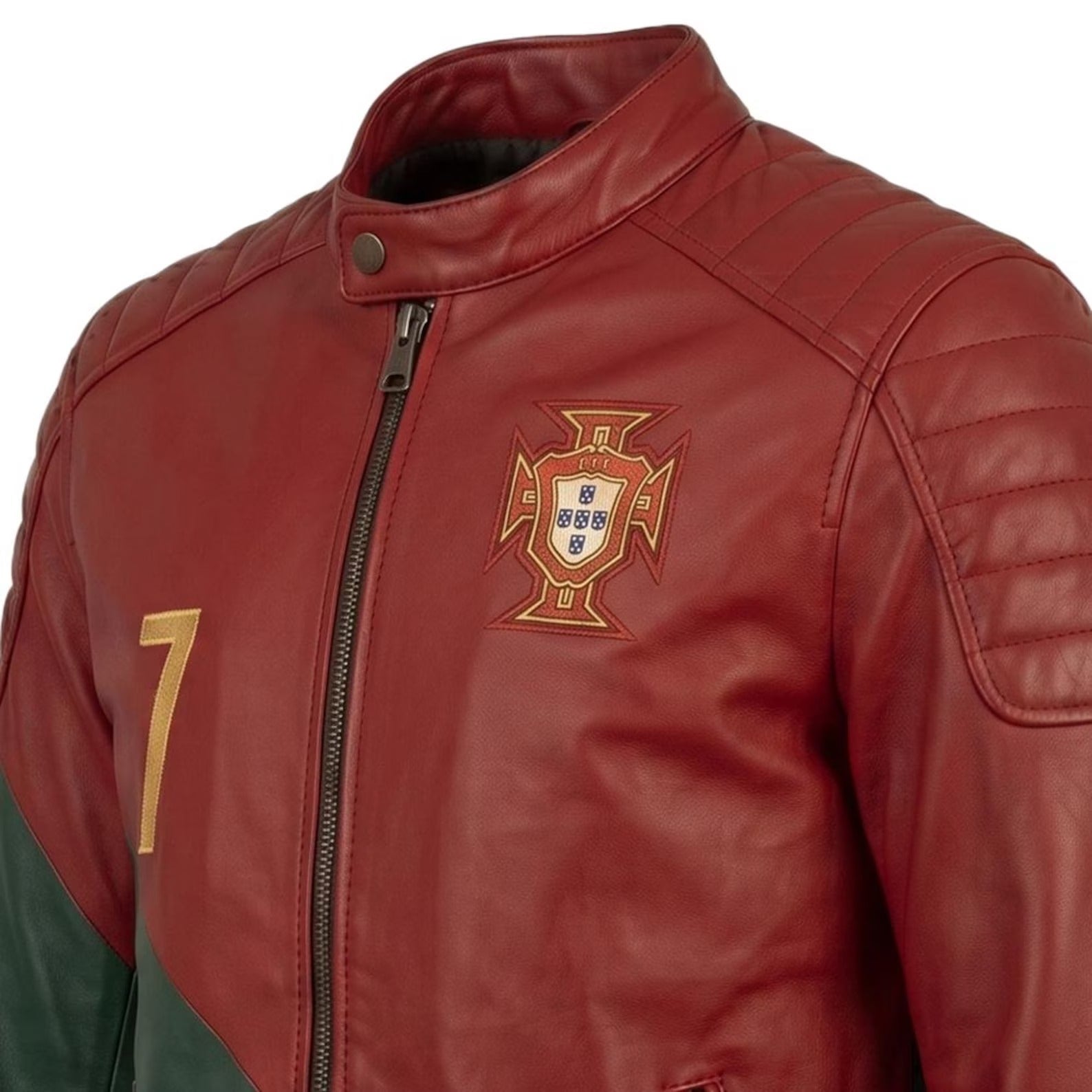 Men's Portugal CR7 Two-Tone Genuine Leather Biker Jacket | Moto Racer Style