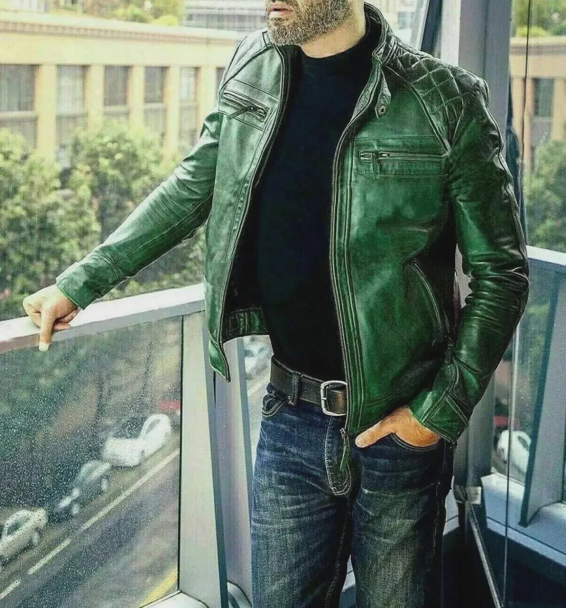 Men's Black Quilted Lambskin Leather Aviator Jacket | Classic Motorcycle Style