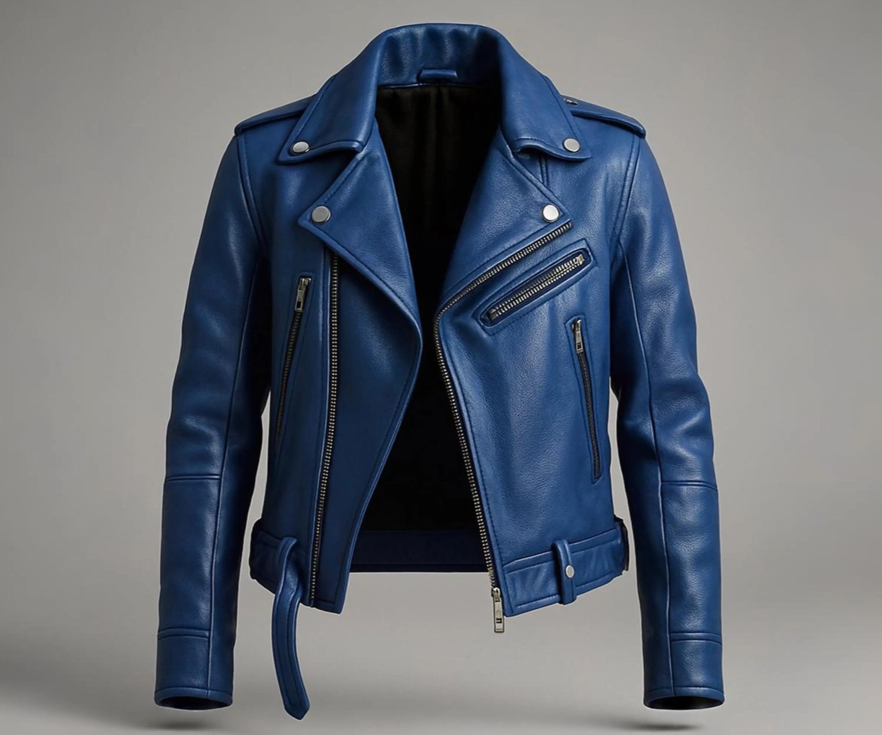 Women's Blue Genuine Leather Biker Jacket | Handmade Asymmetrical Moto Jacket