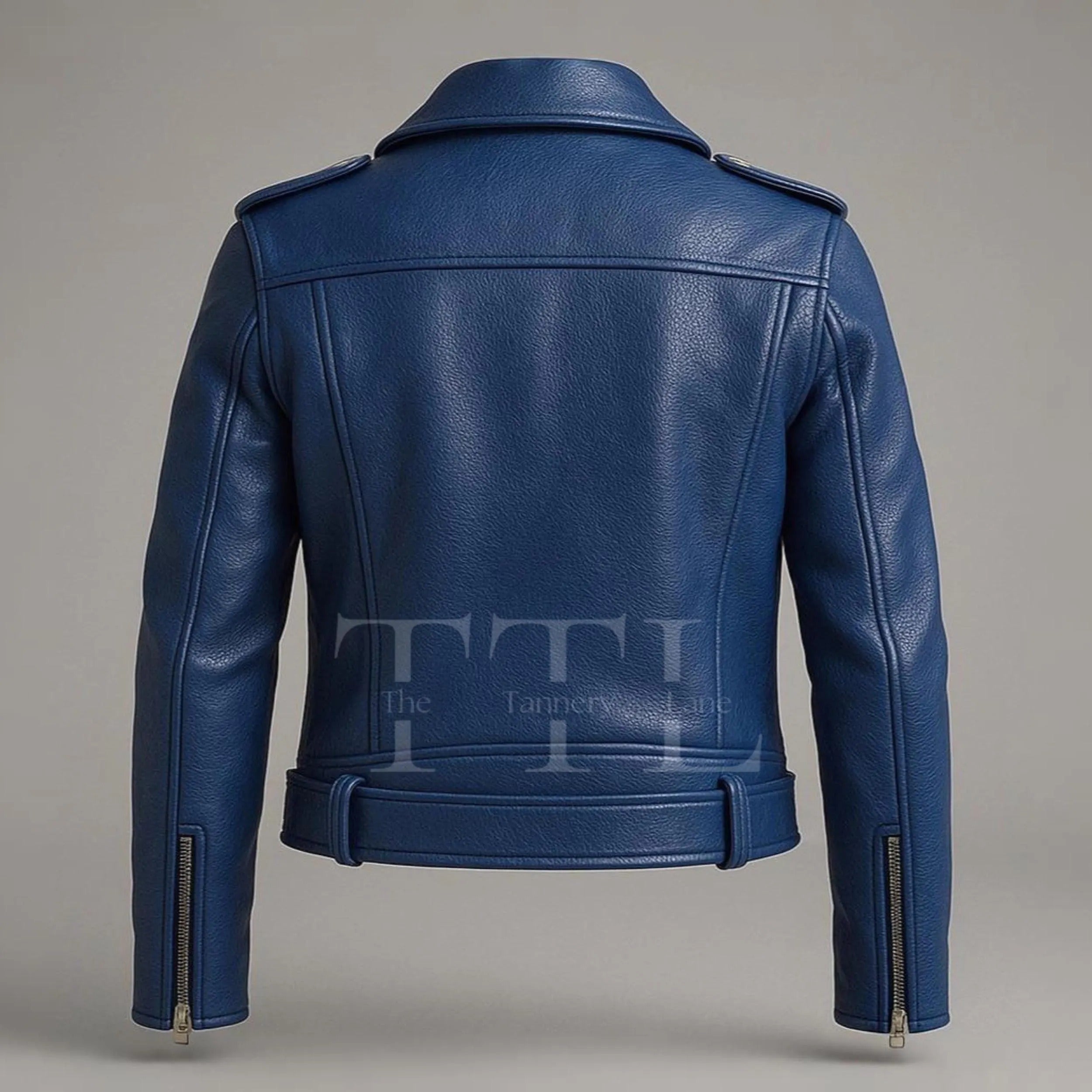 Women's Blue Genuine Leather Biker Jacket | Handmade Asymmetrical Moto Jacket