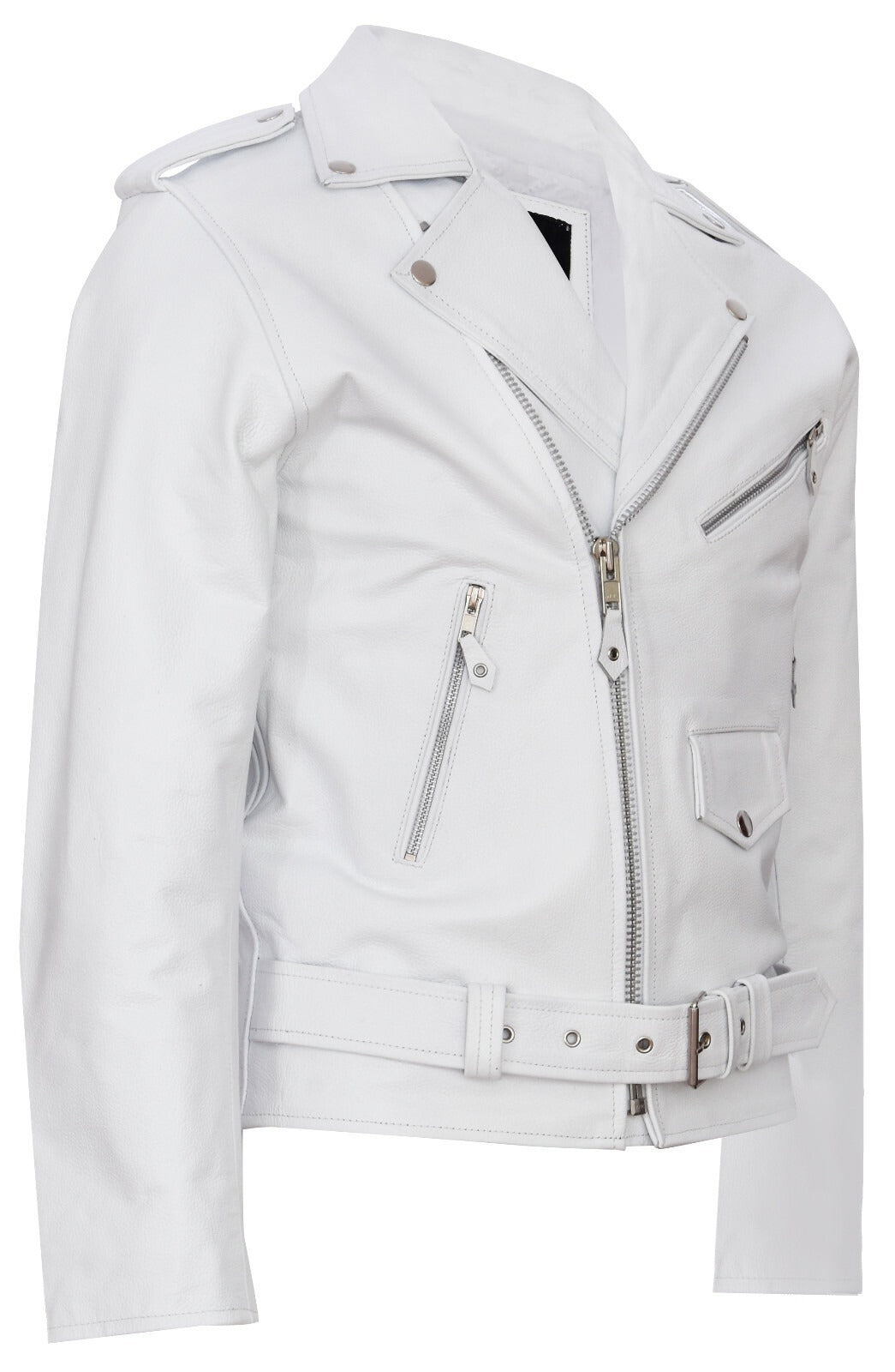 Men's White Genuine Leather Brando Biker Jacket | Classic Motorcycle Style